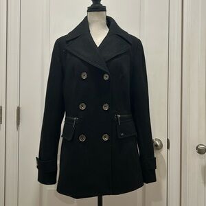 Michae Kors Size 8 Black Wool Peacoat Wintert Double Breasted Coat Jacket